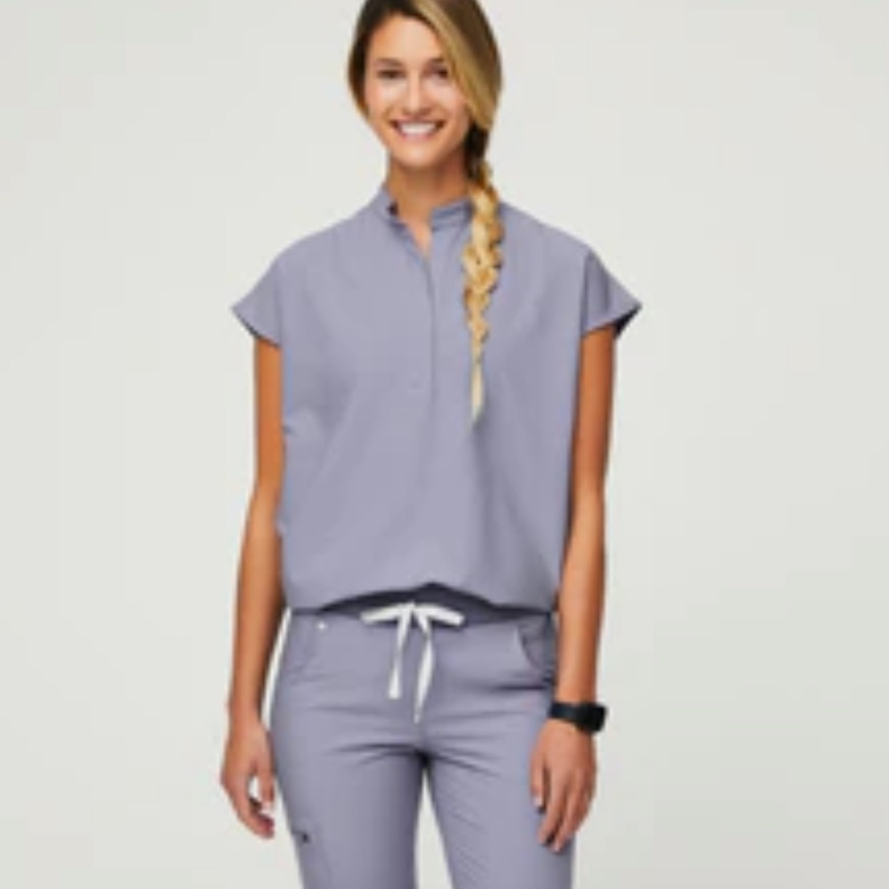 Figs Limited Edition Color Vapor Blue Space Dye Rafael Oversized Scrub Top—XS